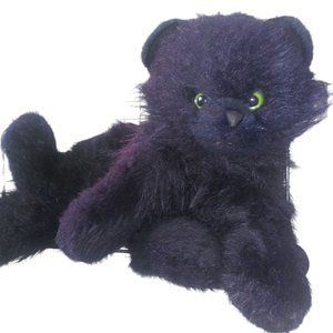 VTG Emotions Laying Black Cat w/Green Eyes Stuffed Animal Plush Toy 1985 MATTEL